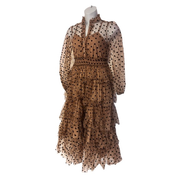 Mable Tulle Polka Dot Peasant Regency Cocktail Wedding Guest Formal Tea Dress - Picture 6 of 16